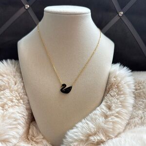 Elegant Black and Gold Tone Swan Necklace Stainless Steel